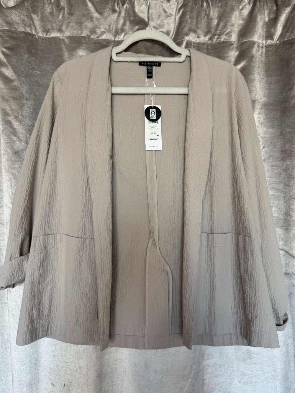 NWT Eileen Fisher Cotton Pucker High Collar Jacket